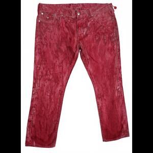 True Religion Red Distressed Ricky Straight Color Coated Denim Jeans Men's 44